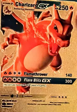 Charizard GX HP 250, Flare Blitz GX 300, Gold Fan Art Pokemon Card - Image 1