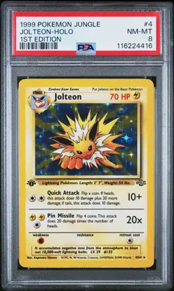 1999 POKEMON JUNGLE #4 JOLTEON-HOLO 1ST EDITION PSA 8 - Image 1