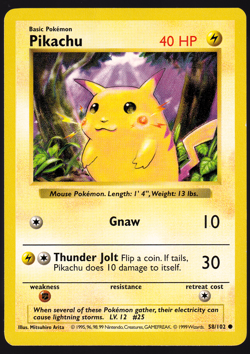 Pikachu Red Cheeks Shadowless 58/102 Base Set 1999 Pokemon TCG Card LP - Image 1
