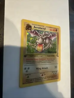 Pokemon Fossil 1st Edition Rare Holo Prerelease Aerodactyl Card 1/62 - Image 2