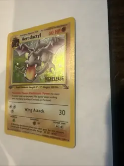 Pokemon Fossil 1st Edition Rare Holo Prerelease Aerodactyl Card 1/62 - Image 3