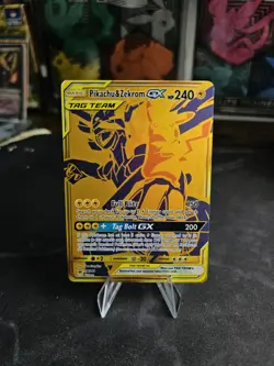 NM Pikachu & Zekrom GX SM248 Full Art Special Gold Promo Pokemon Card - Image 1