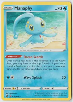 2021 Pokemon Sword and Shield Shining Fates Manaphy 024/072 NH R - Image 1
