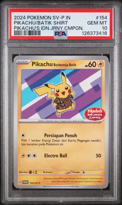 Pokemon Pikachu Berkemeja Batik Promo Indonesia Journey Card 154/SV-P PSA 10 - Image 1