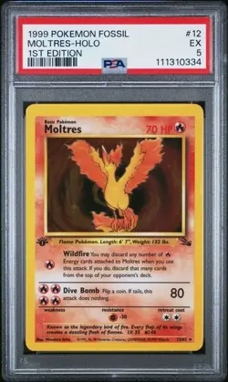 1999 POKEMON FOSSIL #12/62 MOLTRES HOLO 1ST EDITION PSA 5 - Image 1