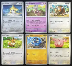 6 Card Lot Eevee , Chansey , Tauros , Riolu , Jirachi & Slowking Pokemon TCG - Image 1