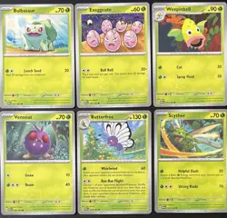 6 Card Lot of 151 Grass Bulbasaur, Execccute, Scyther & More Pokemon TCG - Image 1