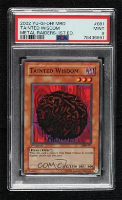 Tainted Wisdom 1st Ed. YuGiOh Metal Raiders PSA 9 MINT 2002 - Image 1