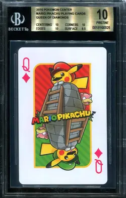 BGS 10 Mario Pikachu Playing Card - Queen of Diamonds - Pokemon - Image 1
