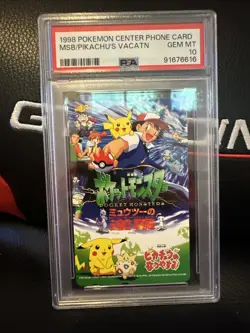 1998 Pokemon Center Phone Card Mewtwo Strikes Back /Pikachu’s Vacation PSA 10 - Image 1