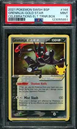 PSA 9 Greninja Gold Star SWSH144 Celebrations ETB Promo Pokemon Card - Image 1