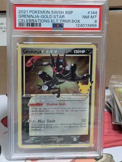POKEMON SWSH BLACK STAR PROMO #144 GRENINJA-GOLD STAR PSA 8 HD Galaxy Swirl 🍥 - Image 1