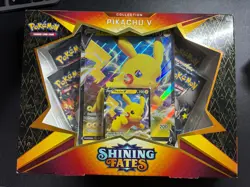 Pokemon TCG Shining Fates Pikachu V Collection Box 4 Booster Packs With Card - Image 1