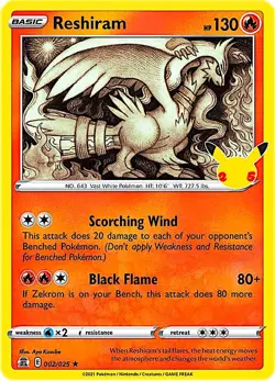 Reshiram 002/025 Holo Rare Celebrations Mint Pokemon Card - Image 1