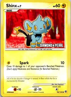 Shinx 98/130 Reverse Holo Stamped Diamond & Pearl Pokemon Card LP - Image 1