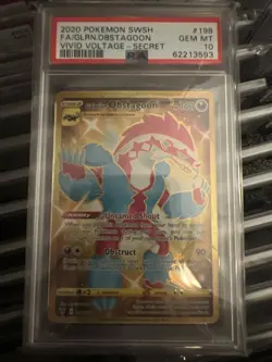 Pokemon 198/185 Galarian Obstagoon Vivid Voltage PSA 10 Full Art Gold Secret - Image 1