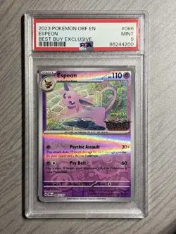 2023 POKEMON OBF EN-OBSIDIAN FLAMES BEST BUY EXCLUSIVE #086 ESPEON PSA 9 MINT - Image 1