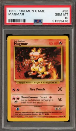 Pokemon Magmar Base Set Unlimited #36 PSA 10 Gem Mint - Image 1