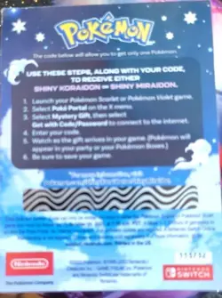 Pokemon Scarlet And Violet Serial Codes Shiny Koraidon or Miraidon UNSCRATCHED! - Image 2