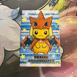 Pikachu Mega Charizard Poncho Cracked Ice Hearts Holo Pokemon Database Christmas - Image 1