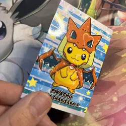 Pikachu Mega Charizard Poncho Cracked Ice Hearts Holo Pokemon Database Christmas - Image 3