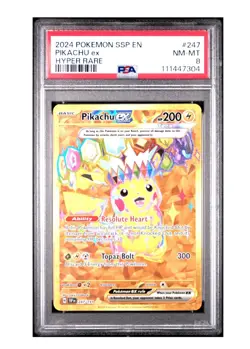 PSA 8 Near Mint-Mint Pikachu ex Gold Hyper Rare 247/191 Surging Sparks Pokemon - Image 1