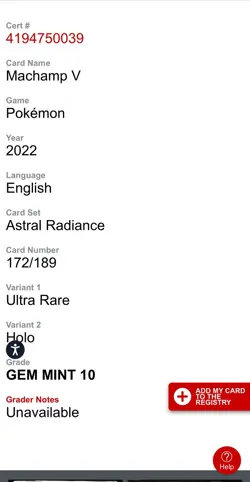 2022 Pokemon MACHAMP V 172/189 Astral Radiance English - CGC Gem Mint 9.5(10) - Image 4