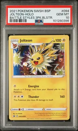 Pokemon 2021 SWSH Black Start Promo 94 Jolteon Holo From 3 Pack Blister PSA 10 - Image 1