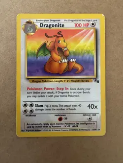 Dragonite Pokemon Card Non-Holo Rare Fossil Set #19/62 LP - Image 1