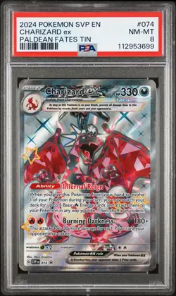 2024 POKEMON SVP EN-SV BLACK STAR PROMO PALDEAN FATES TIN CHARIZARD EX PSA 8 - Image 1