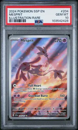 Pokemon 2024 Mesprit 204/191 Surging Sparks Illu. Rare PSA 10 EN - Image 1