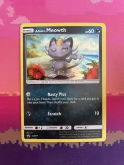 Pokemon Card Alolan Meowth SM51 Black Star Promo Holo Near Mint - Image 1