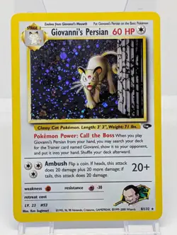 Giovanni's Persian 8/132 Gym Challenge 2000 Holo Rare WOTC Pokemon Card TCG - Image 1
