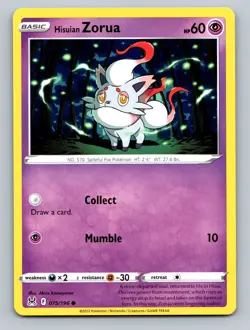Hisuian Zorua Common SWSH11: Lost Origin #075/196 TCG Pokemon Card NM - Image 1