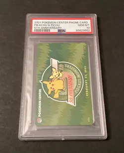 2001 Japanese Pokemon Center 5th Anniversary Phone Card Pikachu & Pichu - PSA 10 - Image 1