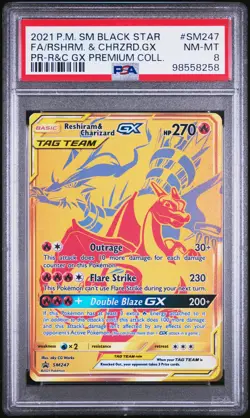 Reshiram & Charizard GX SM247 2021 SM Black Star Promo Pokemon Card TCG - PSA 8 - Image 1