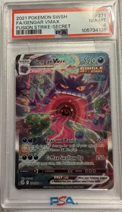 Pokemon Gengar VMAX Fusion Strike Secret Rare Full Alt Art #271 PSA 8 - Image 1
