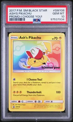 2017 POKEMON SM BLACK STAR PROMO I CHOOSE YOU! #SM108 ASH'S PIKACHU PSA 10 - Image 1