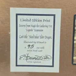 Magic the Gathering Legends ART PRINT 95/250 Nicol Bolas Signed Artist Proof - Image 5