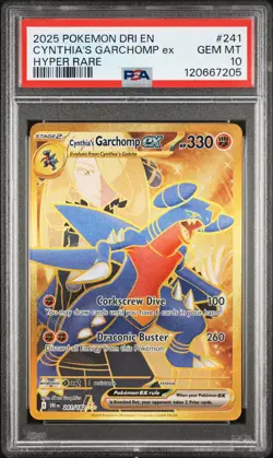 2025 POKEMON DRI EN-DESTINED RIVALS HYPER RARE #241 CYNTHIA'S GARCHOMP EX PSA 10 - Image 1
