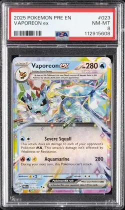 2025 POKEMON PRE EN-PRISMATIC EVOLUTIONS #023 VAPOREON EX PSA 8 - Image 1