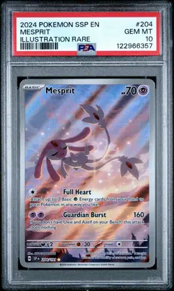 2024 POKEMON SSP EN-SURGING SPARKS ILLUSTRATION RARE #204 MESPRIT PSA 10 - Image 1