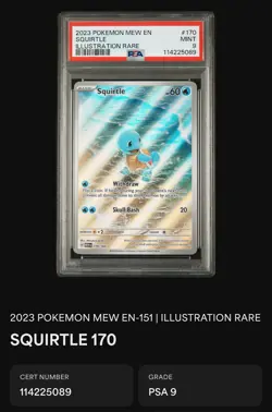 PSA 9 MINT 2023 Pokemon TCG Squirtle #170/165 Illustration Rare 151 Holo Card - Image 1