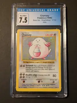 Chansey Holo Shadowless Pokemon 3/102 Base Set 1999 CGC 7.5 NM-MT+ - Image 1