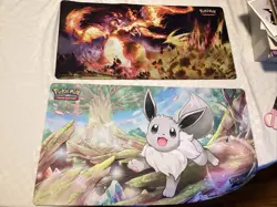 Lot Of 2 Pokemon Desk Mats Trading Card 2022 Charizard Gigantimax Shiny Eevee - Image 1