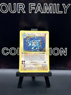 (Shadowless) 1st edition Pokemon MACHAMP Card BASE Set 8/102 Holo Rare MP - Image 1