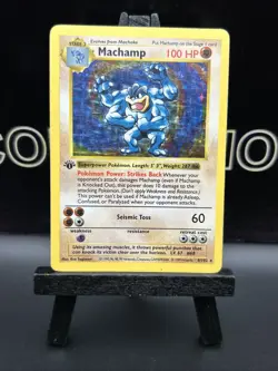 (Shadowless) 1st edition Pokemon MACHAMP Card BASE Set 8/102 Holo Rare MP - Image 2