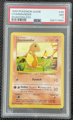 1999 Pokemon Charmander / Glumanda Shadowless Base Set Basis-Set PSA 7 Near Mint - Image 1