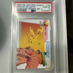 1999 Pokemon Japanese Bandai Carddass Anime #168 Pikachu VS. Vulpix PSA 10 - Image 1