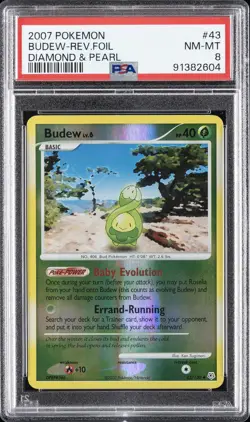 2007 POKEMON DIAMOND & PEARL #43 BUDEW-REVERSE FOIL PSA 8 - Image 1